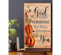TammieLove Póster de guitarra y mariposas con texto en inglés "God Bless The Broken Road That Led Me Straight to You", póster de metal, 20,3 x 30,5 cm