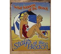 TammieLove TinSignEUa3432 - Letrero de metal de estaño con texto en inglés "What Happens At Beach Stays", decoración de Schonberg, océano, lago, verano, divertido, vintage, 8 x 12 pulgadas