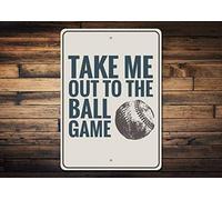 TammieLove TinSignEUa51119 - Letrero de frase de béisbol con frase en inglés "Take Me Out To The Ball", regalo para amantes del béisbol, señal de canción de béisbol para exteriores e interiores, señal