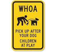 TammieLove Whoa - Señal de advertencia con texto en inglés "Pick Up After Your Dog Children at Play", 20,3 x 30,5 cm
