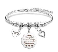 Tamnioa Regalo Amiga Regalos Amigo Invisible Regalos Amigas Originales, Pulsera Mujer Pulseras Hermana Brazalete, Regalo Cumpleaños Amigo Mejor Amiga La Vida nos Hizo Amigas, pero el Tiempo Hermanas