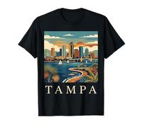 Tampa Florida Retro Vintage Skyline Bay Waterfront Atardecer Camiseta