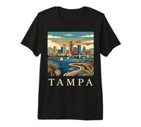 Tampa Florida Retro Vintage Skyline Bay Waterfront Atardecer Camiseta Premium