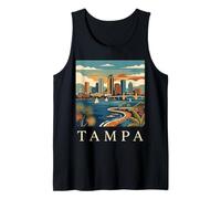 Tampa Florida Retro Vintage Skyline Bay Waterfront Atardecer Camiseta sin Mangas