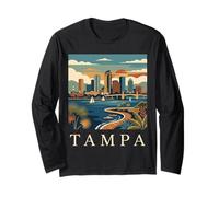 Tampa Florida Retro Vintage Skyline Bay Waterfront Atardecer Manga Larga