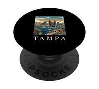 Tampa Florida Retro Vintage Skyline Bay Waterfront Atardecer PopSockets PopGrip Adhesivo
