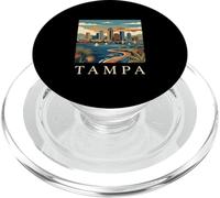 Tampa Florida Retro Vintage Skyline Bay Waterfront Atardecer PopSockets PopGrip para MagSafe