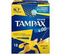 Tampax 18 compresas con aplicador de plástico & Go Regular, con agarre antideslizante y doble cordón protector, ideal para flujos ligeros a medianos