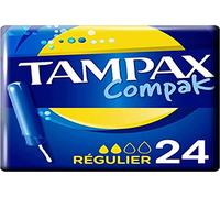Tampax Compak - 24 sellos con aplicador, regular, flujo ligero a mediano, sin perfume y sin colorantes, probado bajo control ginecológico, protección y comodidad durante tu período