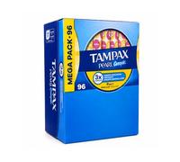 Tampax Compak Pearl - 96 sellos con aplicador, regular, flujo ligero a mediano, triple confort, aplicador suave, velo suave, certificado Oeko-Tex, probado dermatológicamente