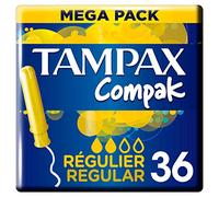Tampax Compak Regular Tampones Con Aplicador, Protección Antimanchas Y Discreción, Limpieza, 36 Unidades