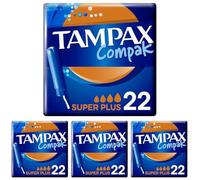 Tampax Compak, sellos con aplicador Super Plus, 22 fundas individuales, flujo de agua, sin perfume y colorante, probado bajo control ginecológico, protección y comodidad durante tus reglas