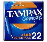 Tampax Compak, sellos con aplicador Super Plus, 22 fundas individuales, flujo de agua, sin perfume y colorante, probado bajo control ginecológico, protección y comodidad durante tus reglas