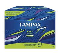 Tampax Compak Super 24 almohadillas con aplicador de plástico | Bolsillo, protección de doble filo, probado ginecológicamente, sin fragancia, ideal para un flujo medio abundante