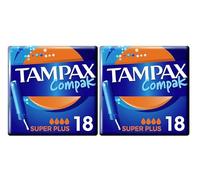 Tampax Compak Super+ tampones con aplicador, protección contra fugas y discreción, tacto limpio, 18 piezas