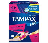 Tampax & Go Mini - 18 compresas con aplicador de plástico, agarre antideslizante y doble cordón protector, ideal para flujos ligeros y primeros días de la menstruación