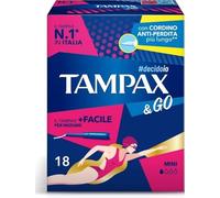 Tampax & Go Mini - 18 compresas con aplicador de plástico, agarre antideslizante y doble cordón protector, ideal para flujos ligeros y primeros días de la menstruación