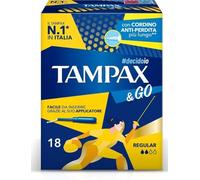 Tampax 18 compresas con aplicador de plástico & Go Regular, con agarre antideslizante y doble cordón protector, ideal para flujos ligeros a medianos