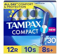 Tampax Paquete múltiple de tampones compactos de perlas, con trenza LeakGuard y aplicador extensible, absorción regular/super/plus, aplicador compacto extensible, sin perfume, 30 unidades