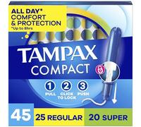 Tampax Paquete múltiple de tampones compactos de perlas para mujer, con trenza LeakGuard y aplicador extensible, absorción regular/super, aplicador compacto extensible, sin perfume, 45 unidades