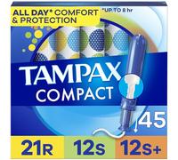 Tampax Paquete múltiple de tampones compactos de perlas para mujer, con trenza LeakGuard y aplicador extensible, absorción regular/super/superplus, aplicador compacto extensible, sin perfume, 45