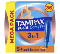 Tampax Pearl Compak Super Plus Tampones Con Aplicador, 36 Unidades, 3 en 1 Protección Antifugas, Comodidad Y Fácil Inserción
