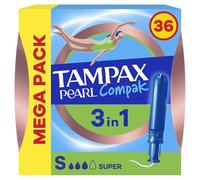 Tampax Pearl Compak Super Plus Tampones Con Aplicador, 36 Unidades, 3 en 1 Protección Antifugas, Comodidad Y Fácil Inserción