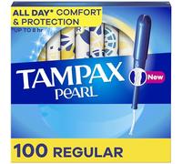 Tampax Pearl Tampones de absorción regular, 100 unidades, aplicador de plástico sin BPA y trenza de protección de fugas, sin perfume, 50 unidades, paquete de 2 (100 unidades en total)