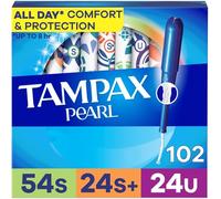 Tampax Pearl Tampones para mujer, paquete múltiple, con trenzado LeakGuard, super/súper Plus/ultra absorción, sin perfume, 102 unidades (3 paquetes de 34)