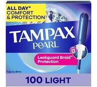 Tampax Pearl Tampons - Absorbencia ligera, 100 unidades, aplicador de plástico sin BPA y trenzado LeakGuard, sin perfume, 50 unidades, paquete de 2 (100 unidades en total)