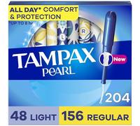 Tampax Pearl Tampons - Paquete múltiple, absorción ligera/regular, con trenzado antifugas, sin perfume, 34 unidades x 6 paquetes (204 unidades en total)