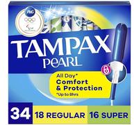 Tampax Pearl Tampons - Paquete múltiple, regular/súper absorción, con trenzado antifugas, sin perfume, 34 unidades
