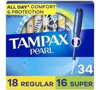 Tampax Pearl Tampons - Paquete múltiple, regular/súper absorción, con trenzado antifugas, sin perfume, 34 unidades