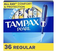Tampax Pearl Tampons Regular Absorbency with LeakGuard Braid, Unscented, 36 Count