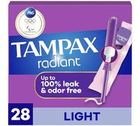 Tampax Radiant Tampones de absorción ligera con aplicador de plástico sin BPA y trenzado LeakGuard, sin perfume, 28 unidades