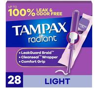Tampax Radiant Tampones de absorción ligera con aplicador de plástico sin BPA y trenzado LeakGuard, sin perfume, 28 unidades