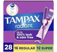 Tampax Radiant Tampones para mujer, paquete múltiple, con trenzado LeakGuard, absorción regular/super, sin perfume, 28 unidades