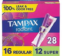 Tampax Radiant Tampons Multipack con trenza de protección contra fugas, regular/súper absorción, con trenzado antifugas, sin perfume, 28 unidades