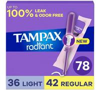 Tampax Radiant Tampons - Paquete múltiple con trenzado LeakGuard, absorción ligera/regular, sin perfume, 26 unidades x 3 paquetes (78 unidades en total)