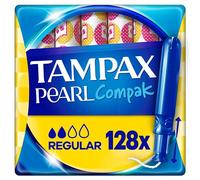 Tampax Tampones Pearl Compak Regular Con Aplicador Suave, Pack de 128, 3 en 1 Protección Antifugas, Comodidad Y Fácil Inserción