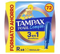 Tampax Tampones Pearl Compak Regular Con Aplicador Suave, Pack de 72, 3 en 1 Protección Antifugas, Comodidad Y Fácil Inserción