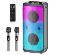TAMPROAD Karaoke Machine with 2 Wireless Microphones, Portable Karaoke Machine for Adults & Kids, PA System with LED Lights, Karaoke Bluetooth Speaker Supports for TF Card/USB, AUX In, FM, REC, TWS