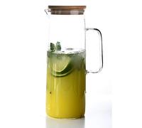 TAMUME 1.5 Litros Jarra de Agua con Tapa de Bambú, Jarra de Vidrio de Diseño Recto Jarra Agua Cristal