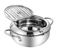 TAMUME 2,5L Olla para Freidora Profunda con Tapa de Acero Inoxidable con Escurridor Extraíble, Adjunta con Termómetro para Freidora