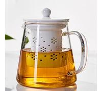 TAMUME 500ml Tetera de Vidrio de con Colador de Tetera de Porcelana (White)