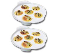 TAMUME 6 Hoyos Plato de Caracol de Cerámica y Porcelana Blanca Placa Caracol con Mango Fácil de Sostener (2pc)