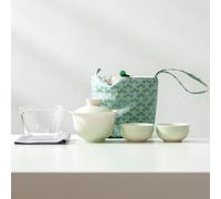 TAMUME Juego de té portátil de cerámica con jarra de vidrio - Juego de té compacto de viaje con bolsa de tela para regalo y uso personal, verde