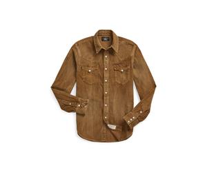 Tan Camisa Western de pana Slim Fit XS