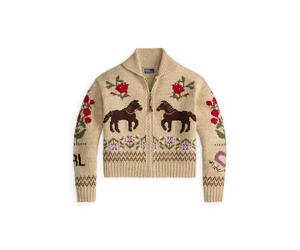 Tan Cárdigan de algodón y lana en intarsia XXL