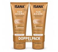 Tan & Care - Loción corporal autobronceadora (pack doble, 2 x 200 ml, loción autobronceadora con aloe vera y aceite monoi, efecto bronceador suave a partir de la primera aplicación(Isana)